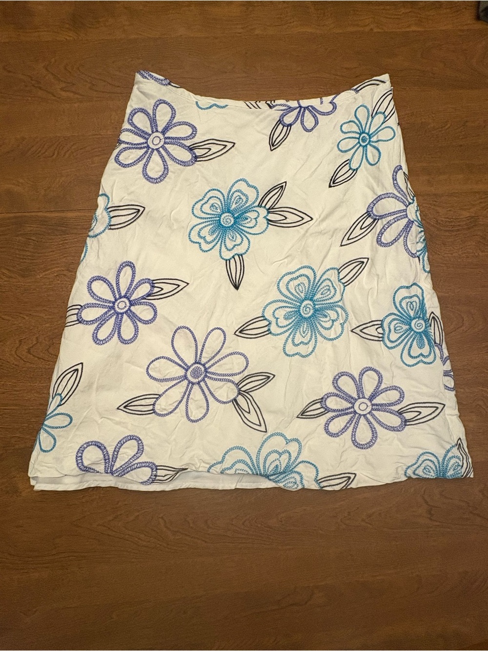 dressbarn White A-Line Skirt with Blue & Purple Floral Print
